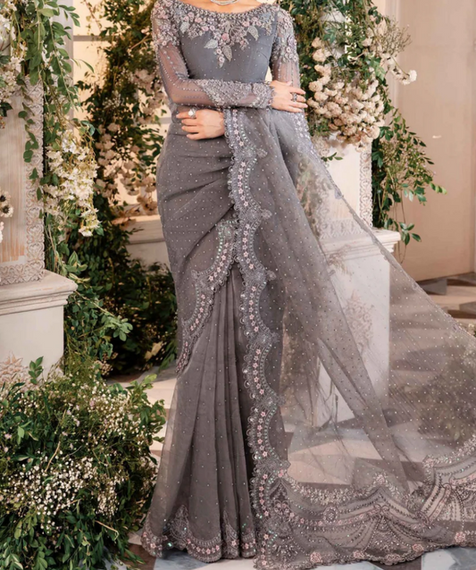 Maria B - Mystic Charcoal Saree- LK 22