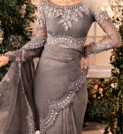 Maria B - Mystic Charcoal Saree- LK 22
