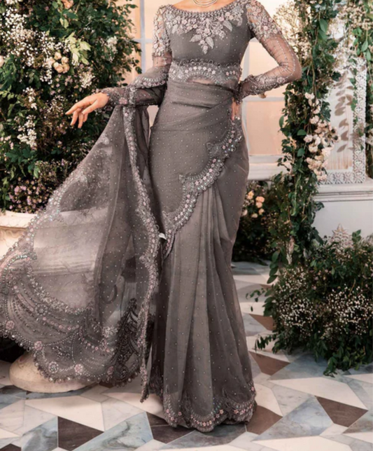 Maria B - Mystic Charcoal Saree- LK 22